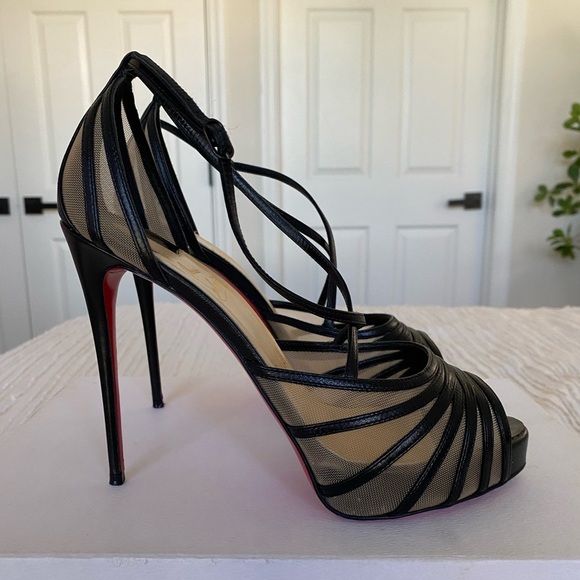 Christian Louboutin Black Filamenta 120 Open Toe Heels Size 38.5 - Picture 3 of 17